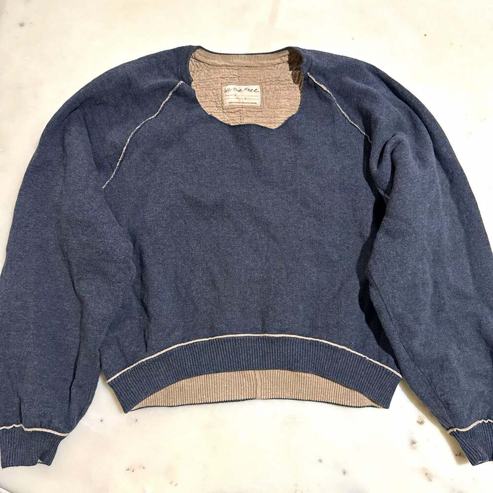 Free People We The Free S Midnight Pullover Gray Fleece Raglan Sweatshirt Heavy